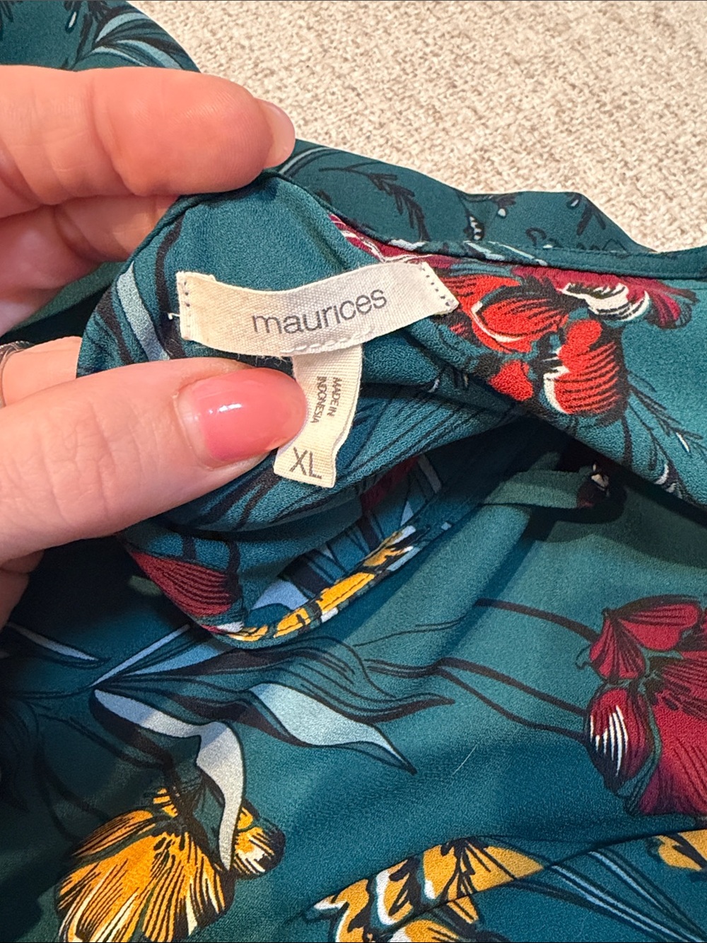 Maurices Teal Floral Top with Red & Yellow Blooms - Picture 2 of 5
